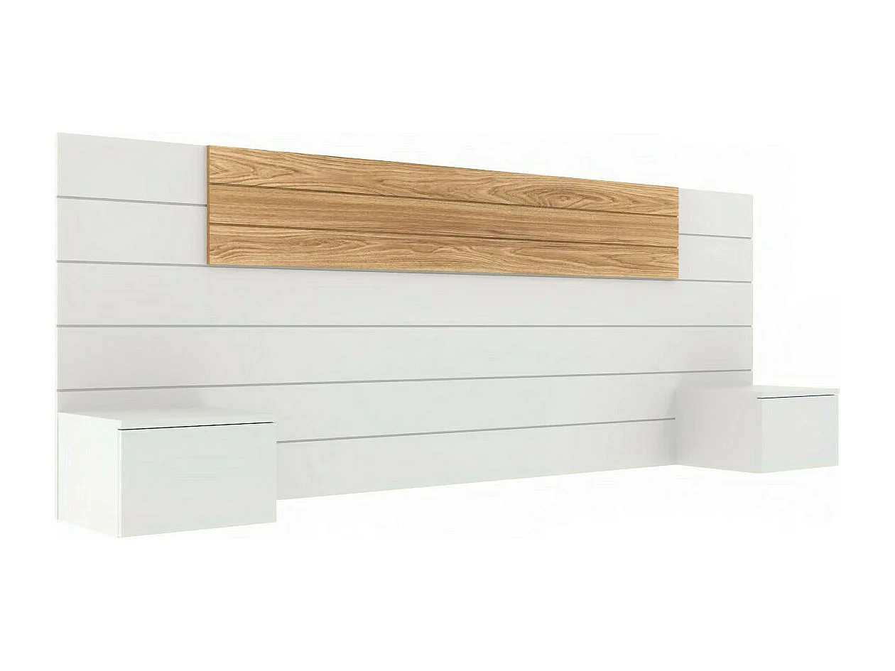 Tête de lit avec chevets 160 cm panneaux de fibres blanc et bois FREEDA