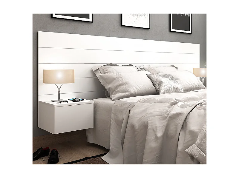 Tête de lit avec chevets 160 cm panneaux de fibres blanc FRIZ