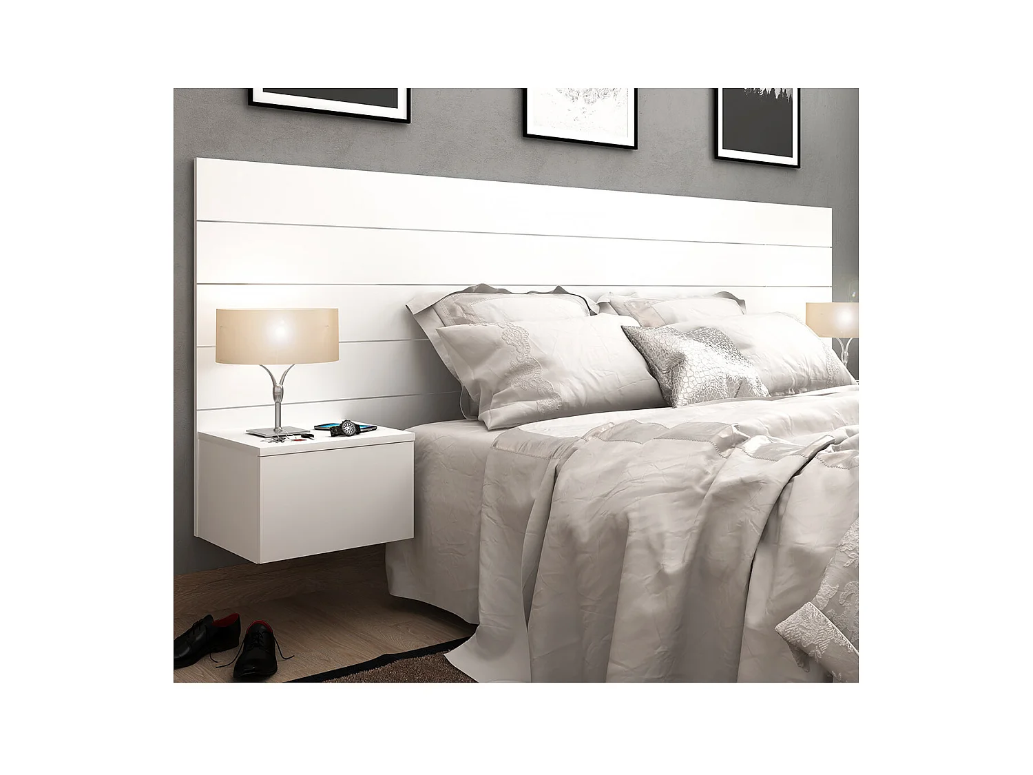 Tête de lit avec chevets 160 cm panneaux de fibres blanc FRIZ