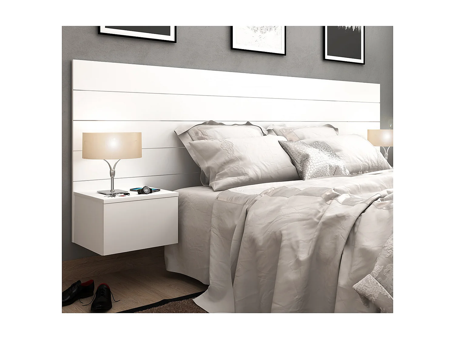 Tête de lit avec chevets 160 cm panneaux de fibres blanc FRIZ