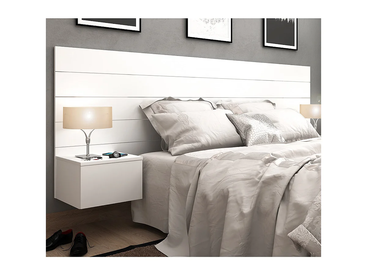 Tête de lit avec chevets 160 cm panneaux de fibres blanc FRIZ