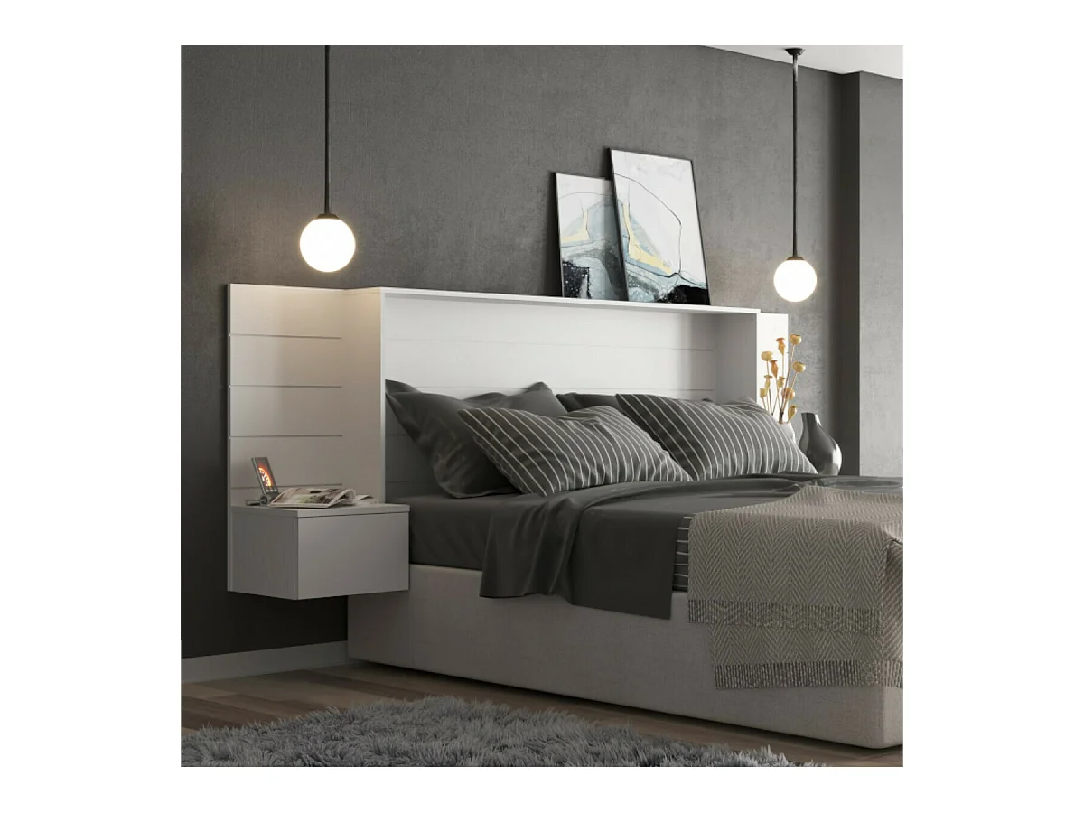 Tête de lit avec chevets 160 cm panneaux de fibres blanc FARO