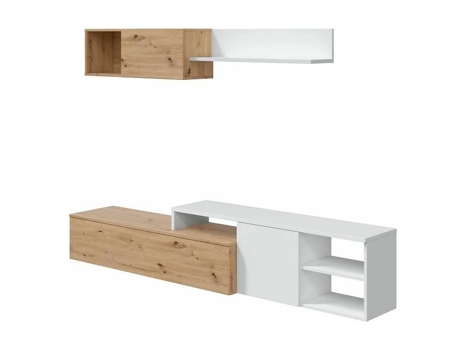 WendeTVSchrankset JULIA – Melamin in Weiß und Eiche – 2 Klapptüren – 194 x 57 x 109 cm