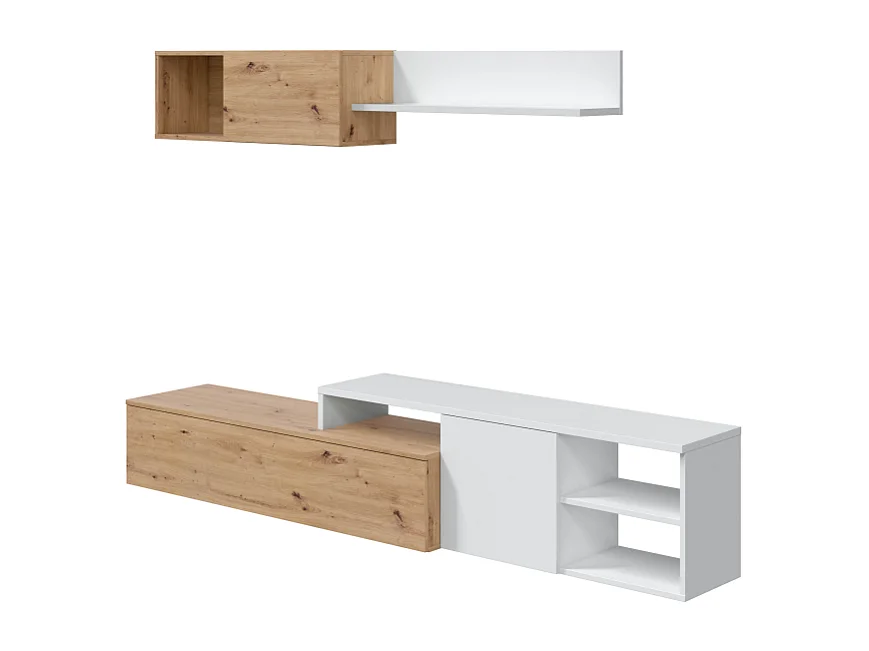 WendeTVSchrankset JULIA – Melamin in Weiß und Eiche – 2 Klapptüren – 194 x 57 x 109 cm