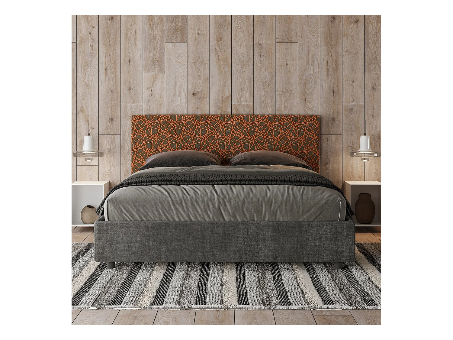 Letto con rete imbottito 160x210 tessuto Era 04 arancio Arla