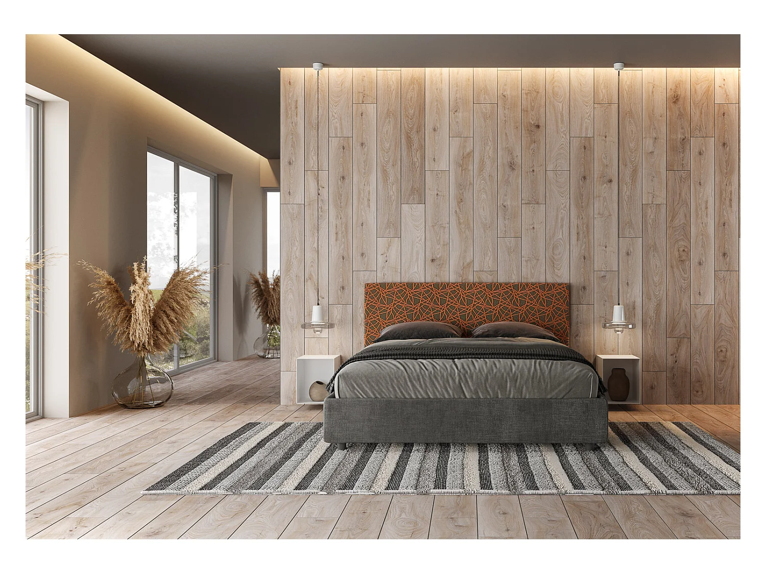 Letto con rete imbottito 160x210 tessuto Era 04 arancio Arla