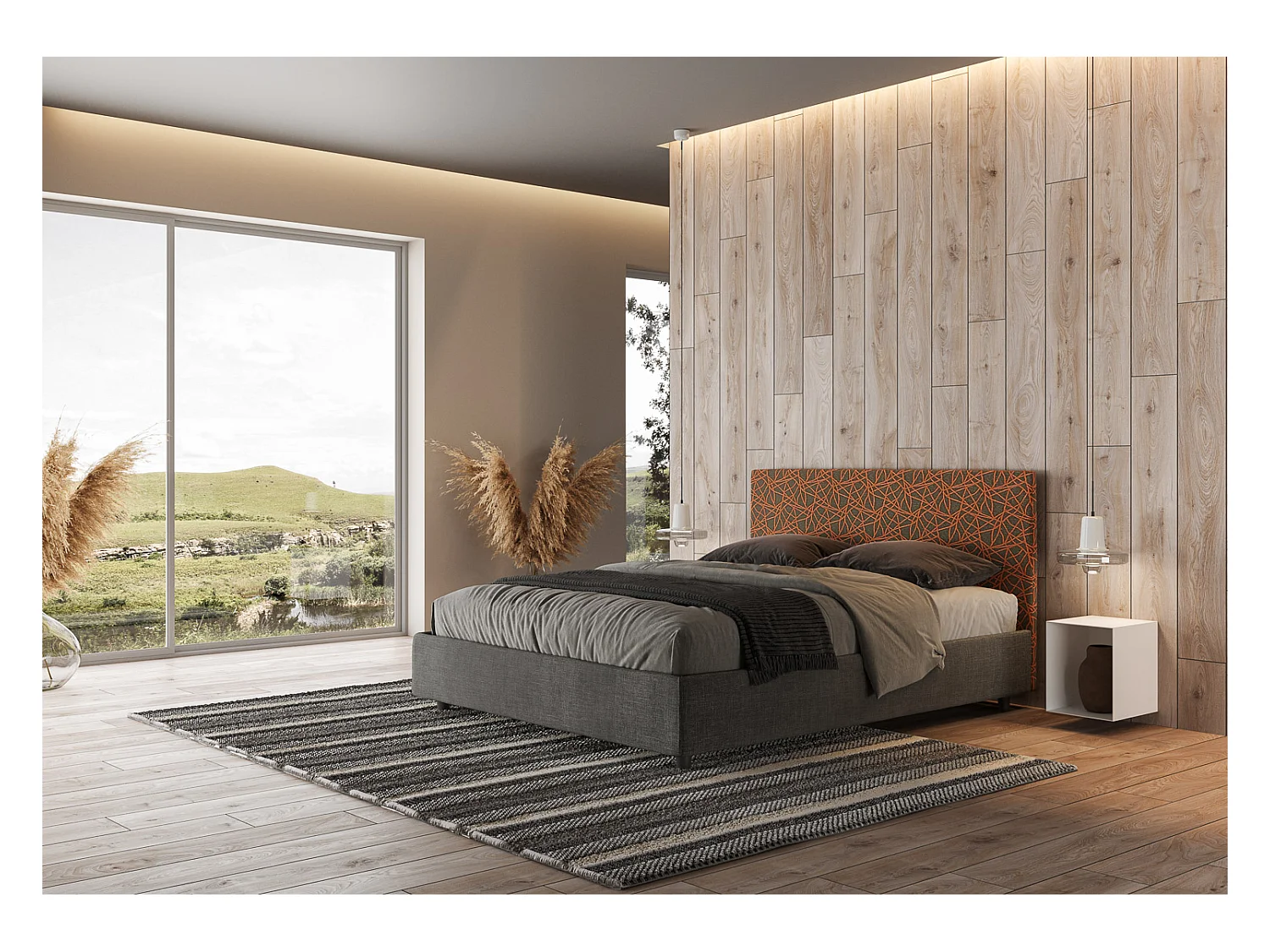 Letto con rete imbottito 160x210 tessuto Era 04 arancio Arla