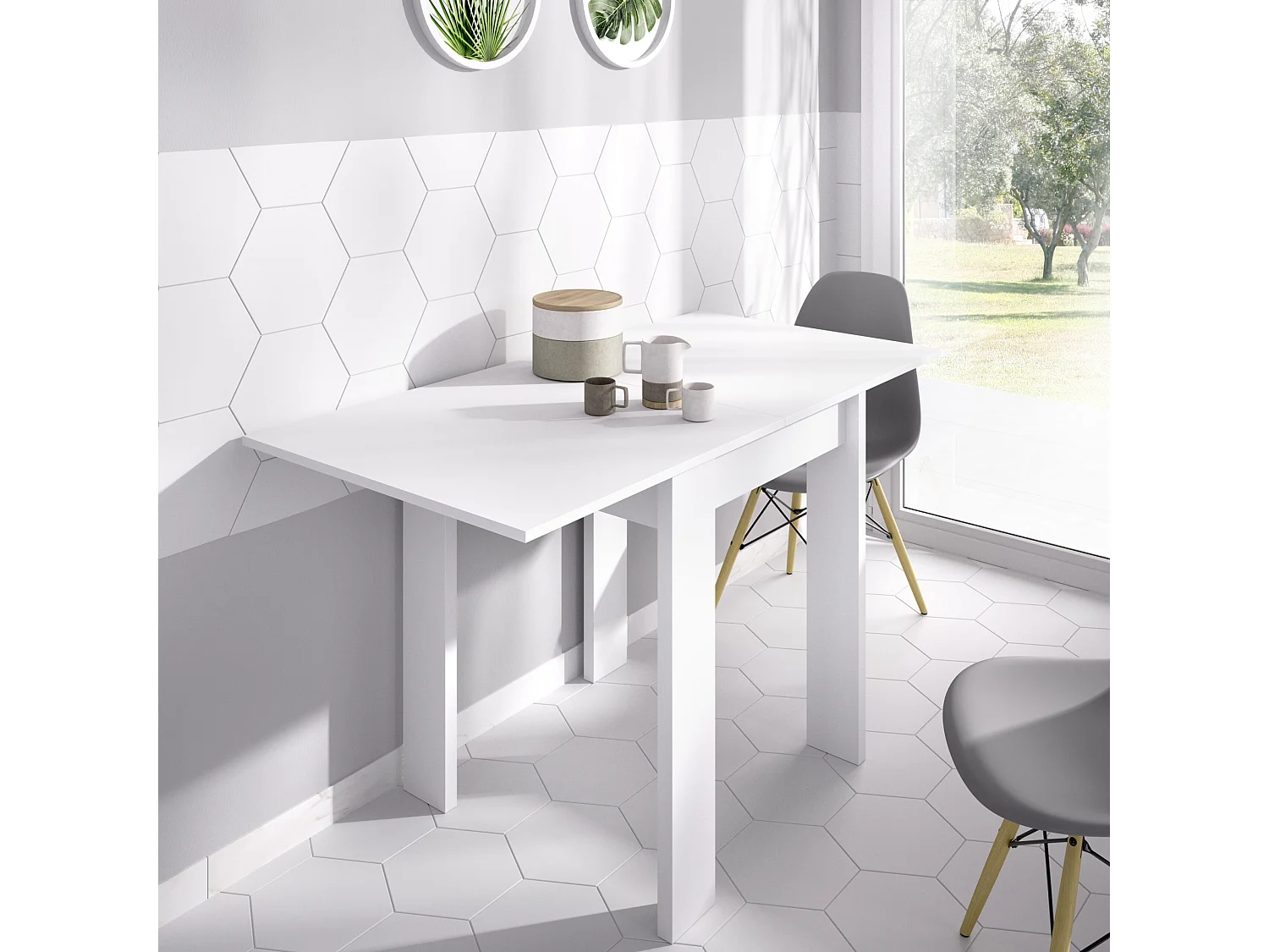 Mesa de cozinha dobrável BOK em melamina branca