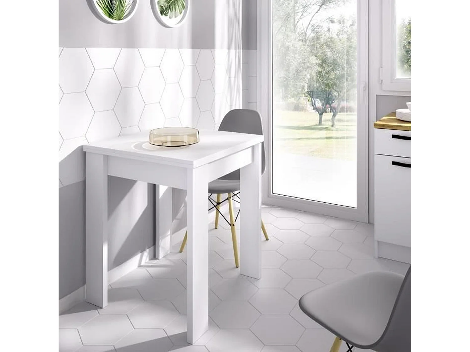 Mesa de cozinha dobrável BOK em melamina branca