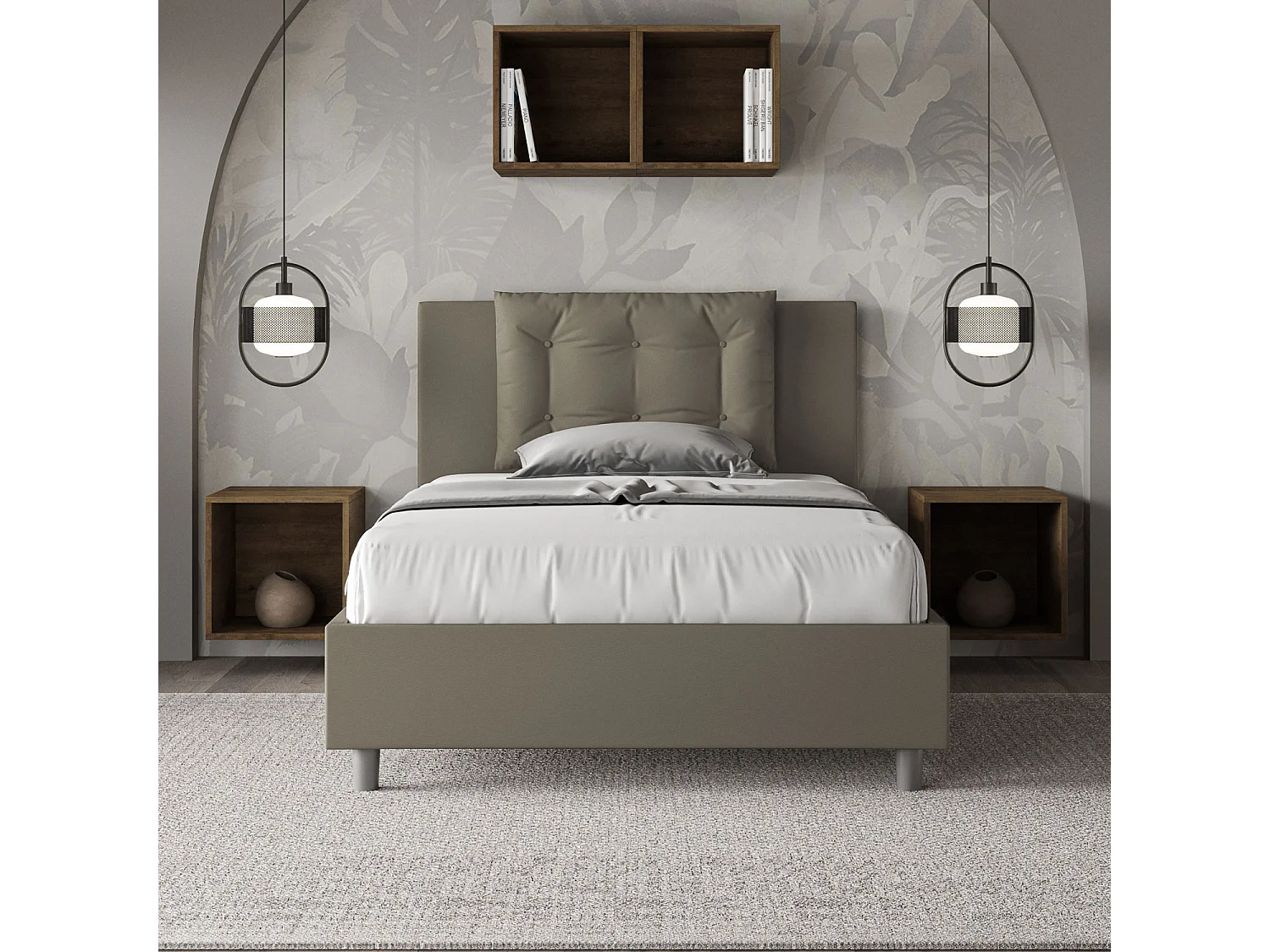 Lit 1 place et demi sans sommier rembourré 120x190 similicuir cappuccino Annalisa