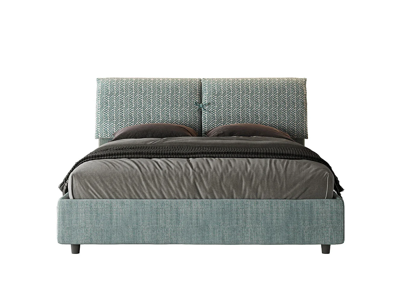 Lit sans sommier rembourré 160x210 tissu Aragona 7 bleu clair Mados