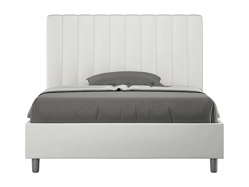 Lit 1 place et demi sans sommier rembourré 120x210 similicuir blanc Agueda