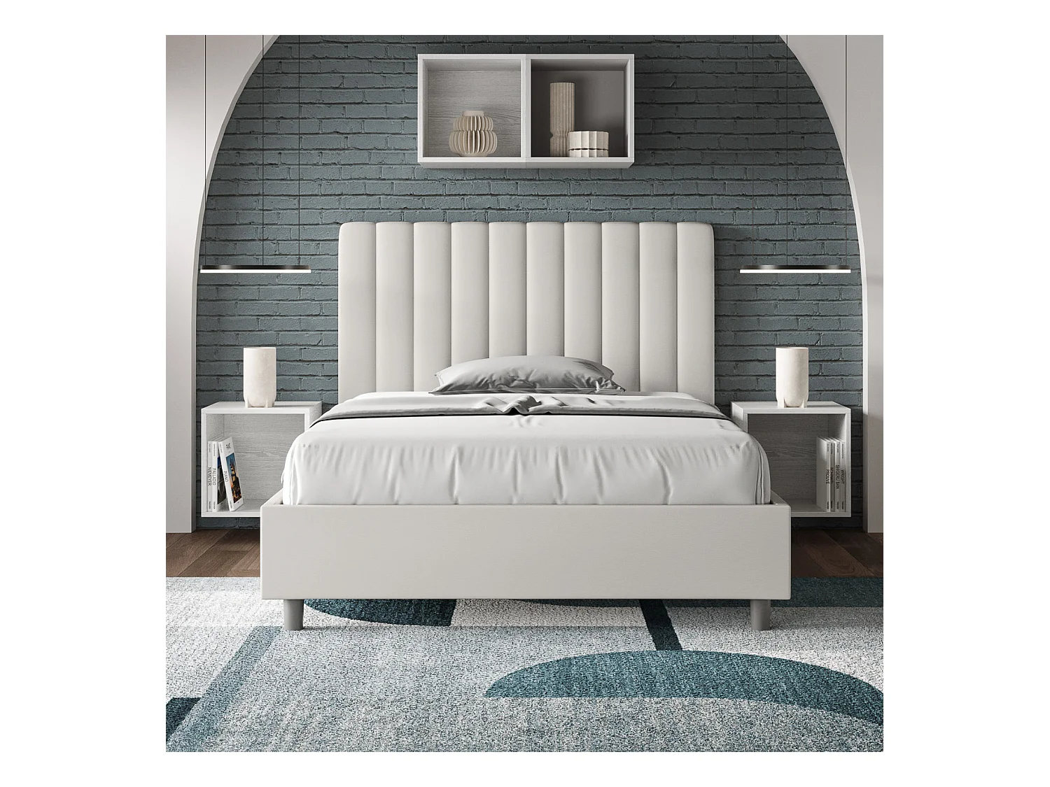 Lit 1 place et demi sans sommier rembourré 120x210 similicuir blanc Agueda