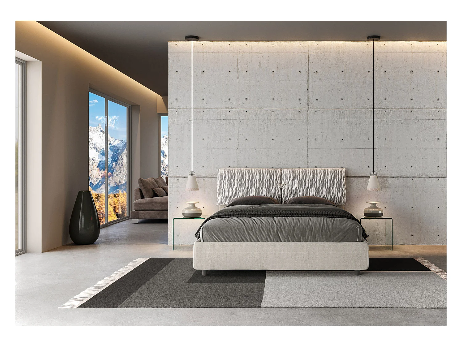 Letto con rete imbottito 160x190 tessuto Aragona 1 bianco Mados