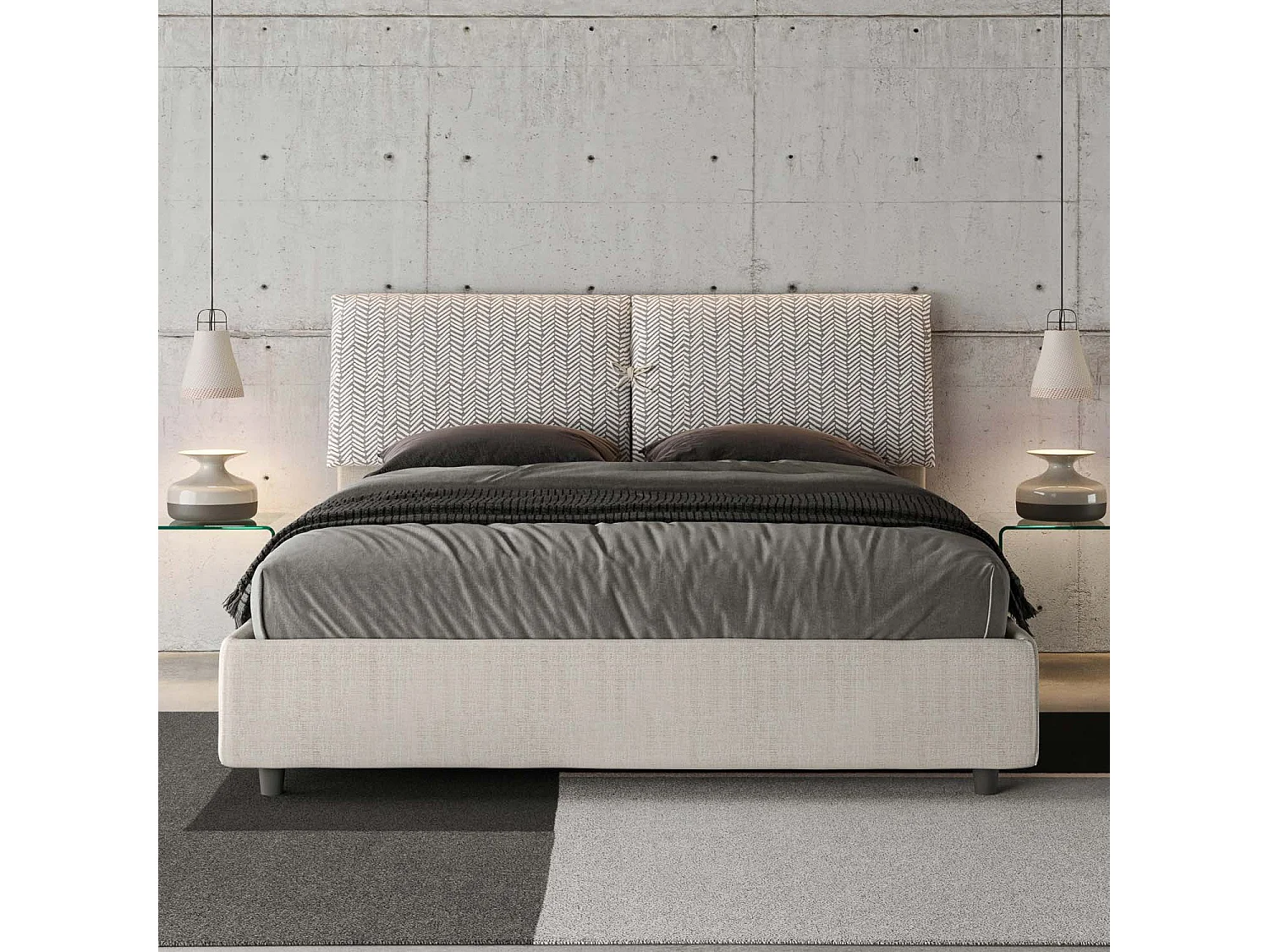 Lit avec sommier rembourré 160x190 tissu Aragona 1 blanc Mados