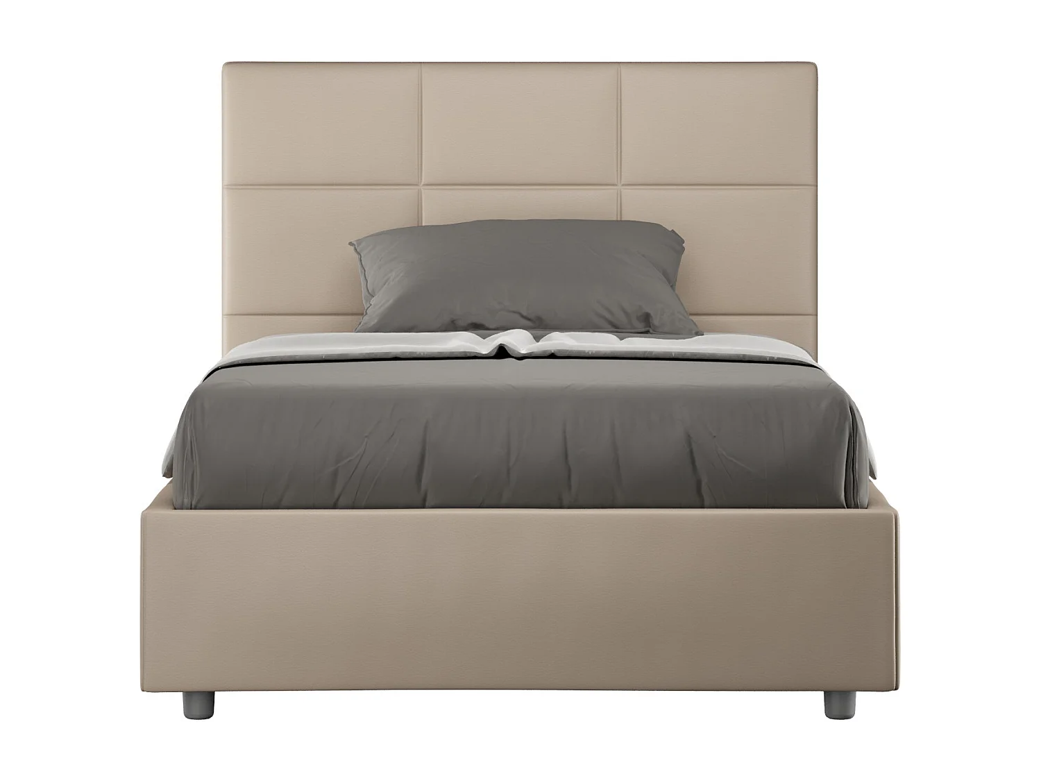 Lit double avec sommier rembourré 140x200 similicuir taupe Mika