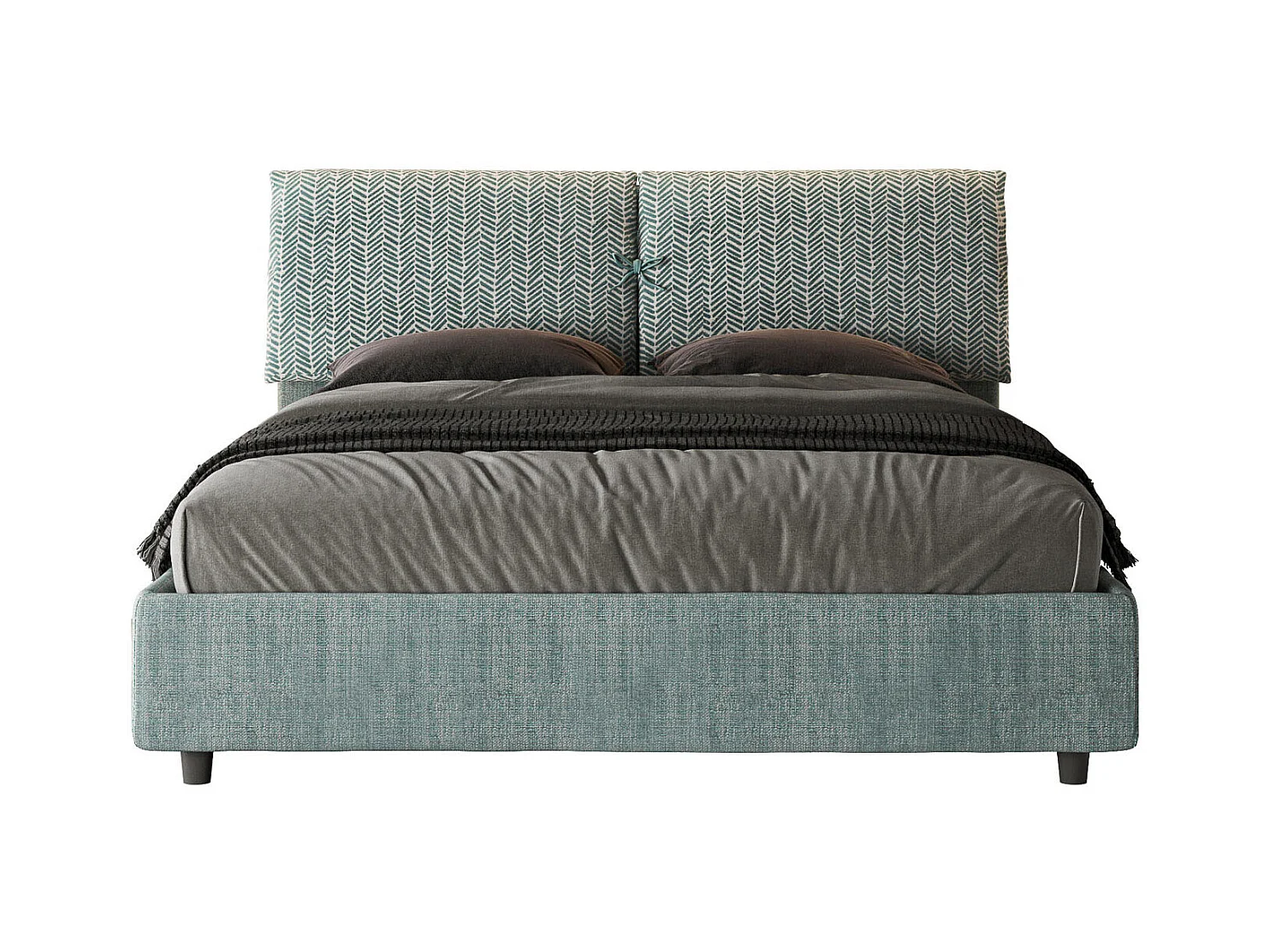 Lit avec sommier rembourrée 160x210 tissu Aragona 7 bleu clair Mados