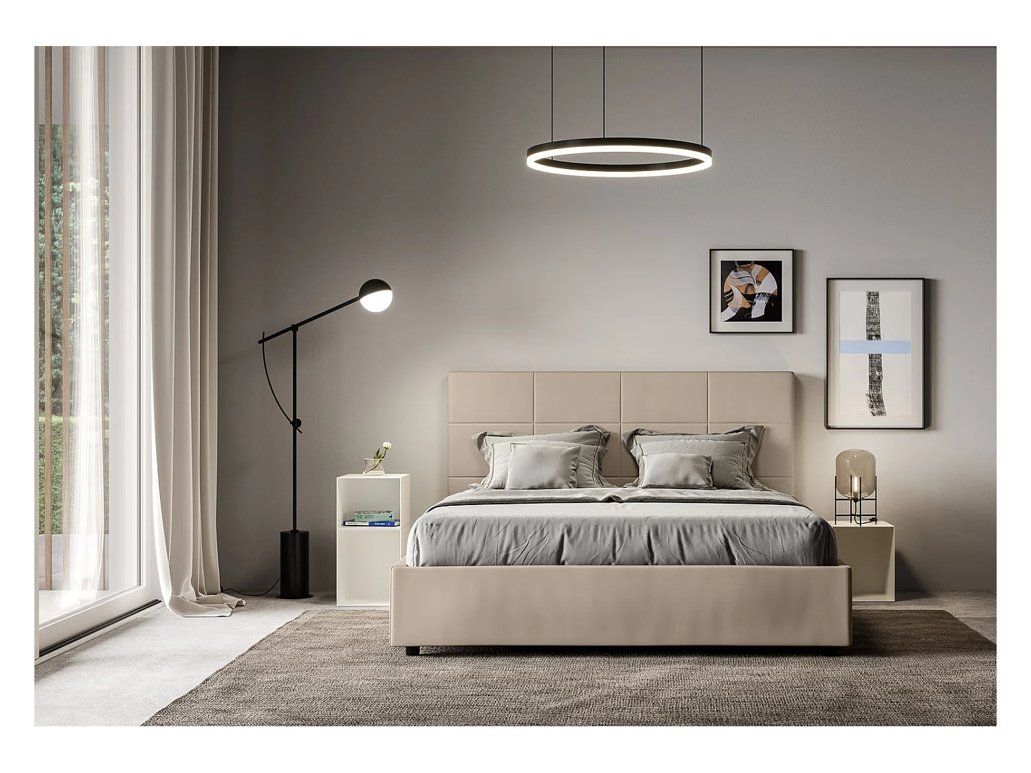 Letto senza rete imbottito 160x210 similpelle tortora Mika