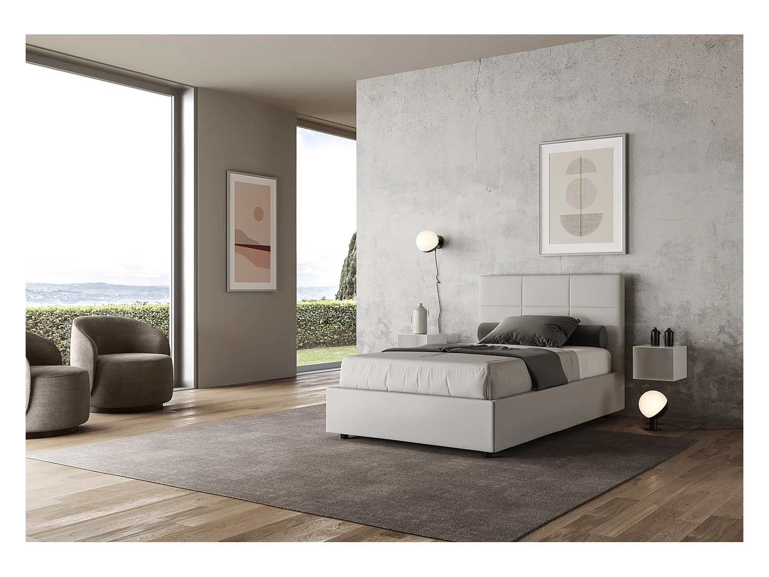 Mira gestoffeerd kunstleer bed-Kleur Wit-Slapen 120x190cm-Keuze Met kofferbak