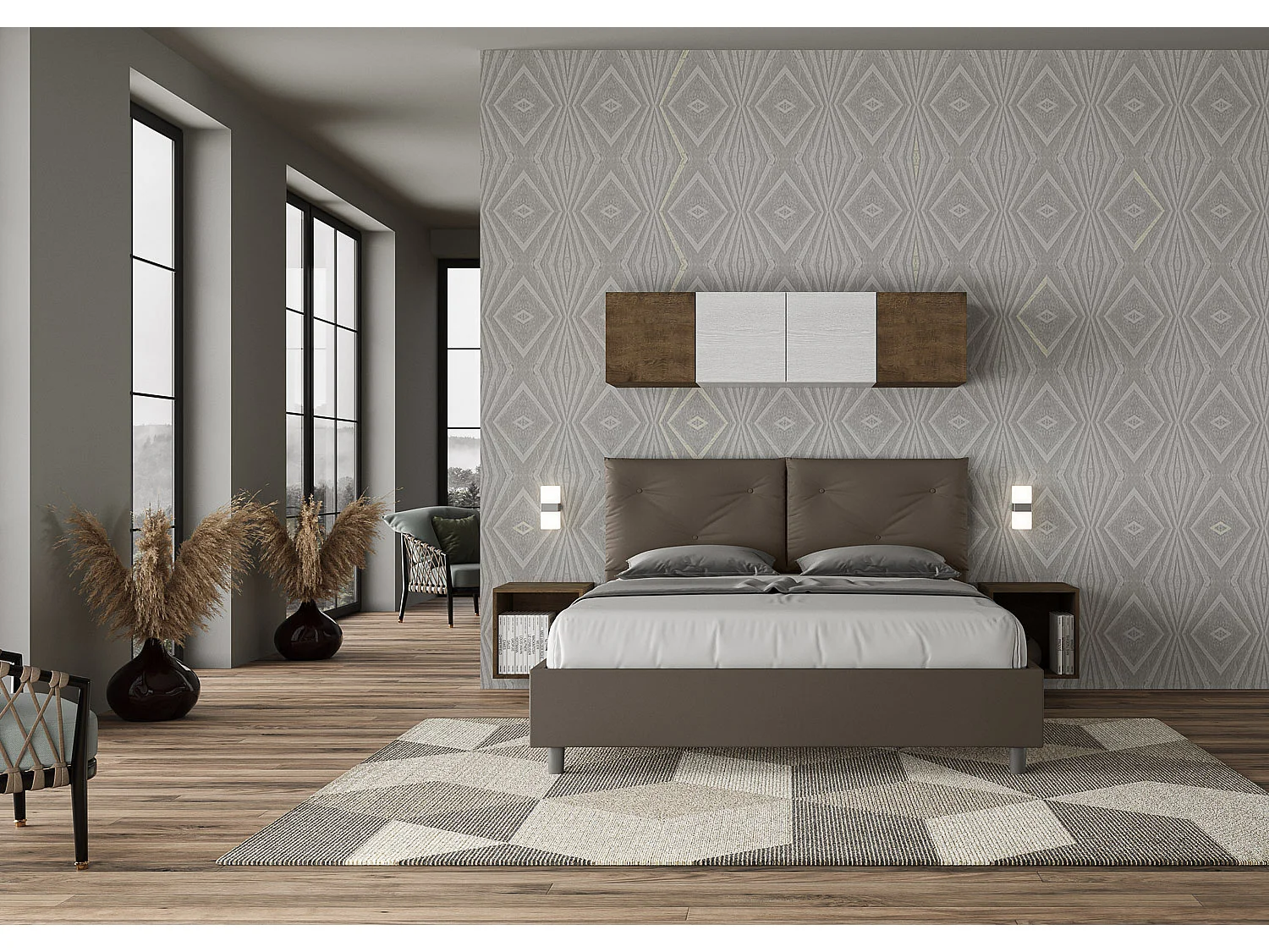 Gestoffeerd bed 160x200 met opbergruimte kunstleer cappuccino Appia