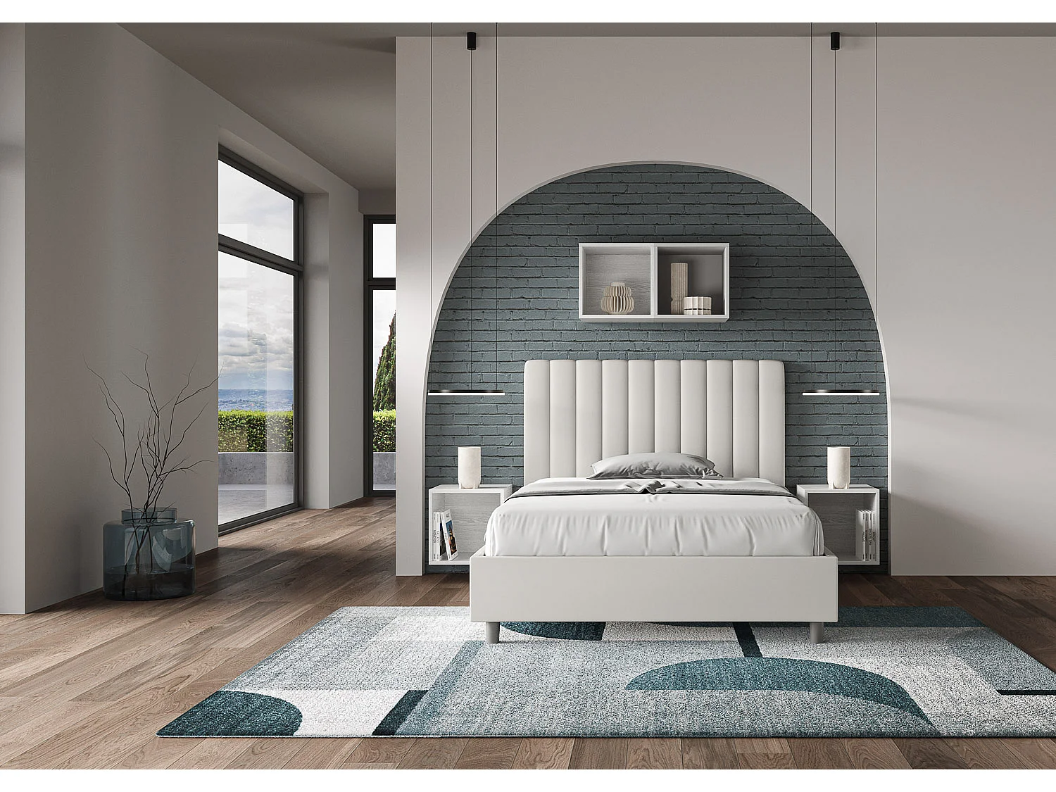Cama de corpo e meio com arrumação estofada 120x200 pele sintética branco Agueda