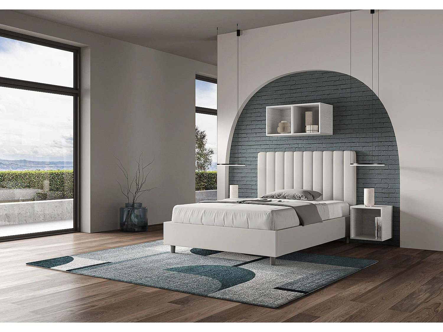 Cama de corpo e meio com arrumação estofada 120x200 pele sintética branco Agueda