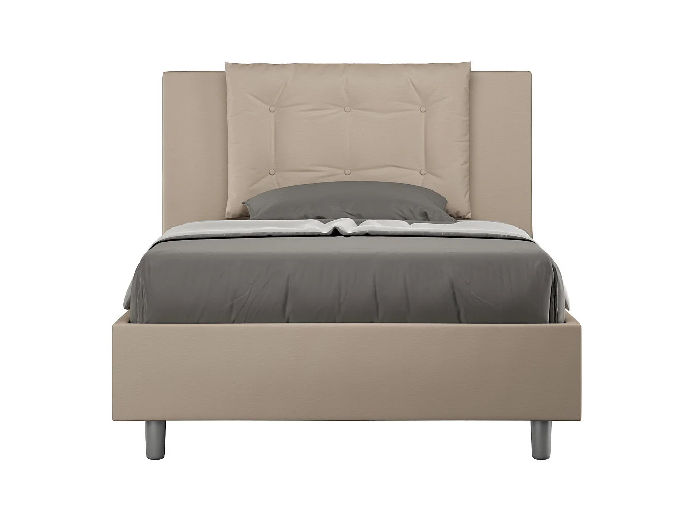 Cama contenedor tapizada símil piel gris tórtola Annalisa 120x210