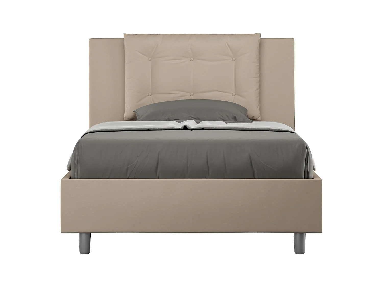 Cama contenedor tapizada símil piel gris tórtola Annalisa 120x210