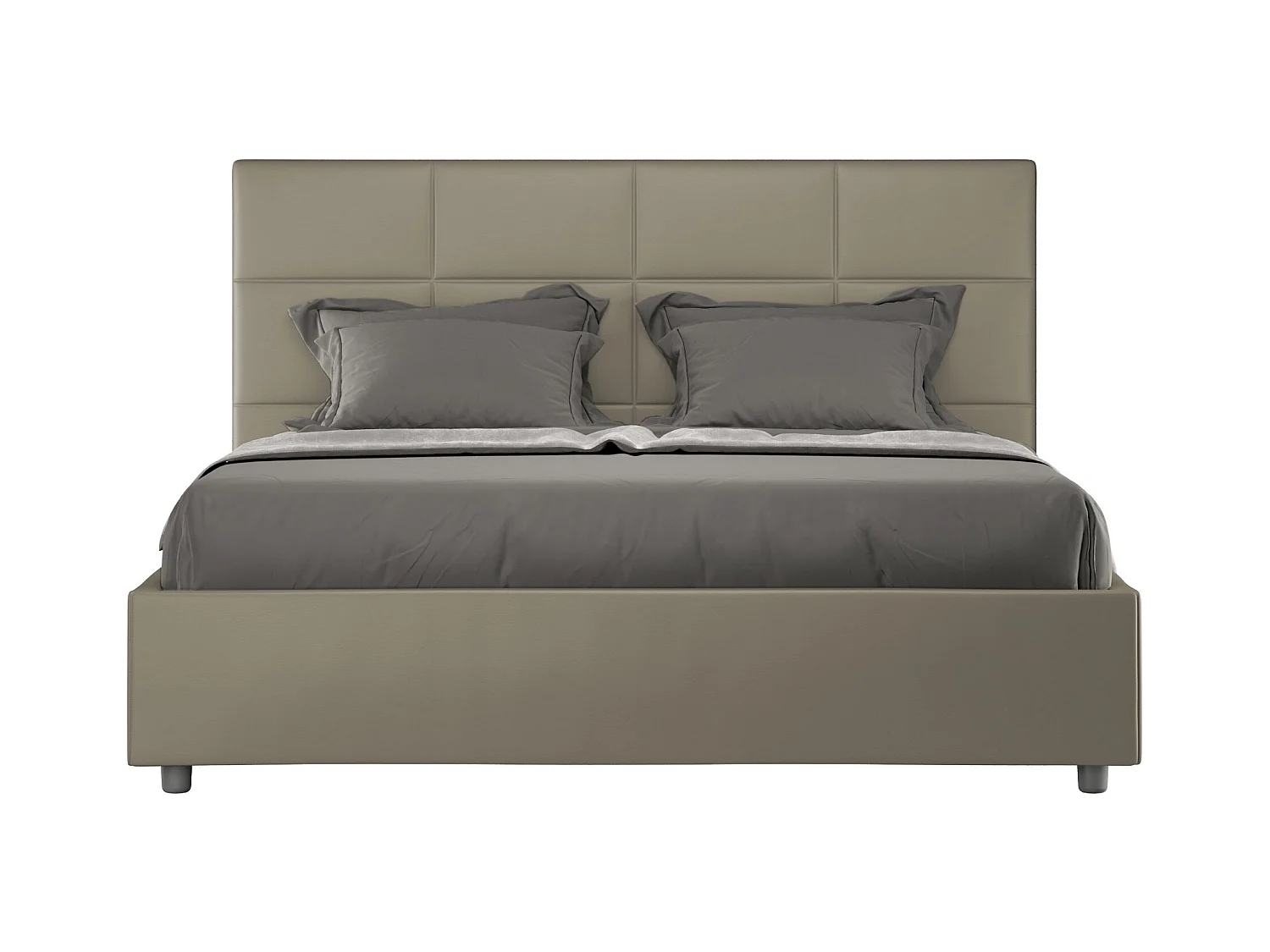 Cama de casal queen size com arrumação estofada 160x200 pele sintética cappuccino Mika