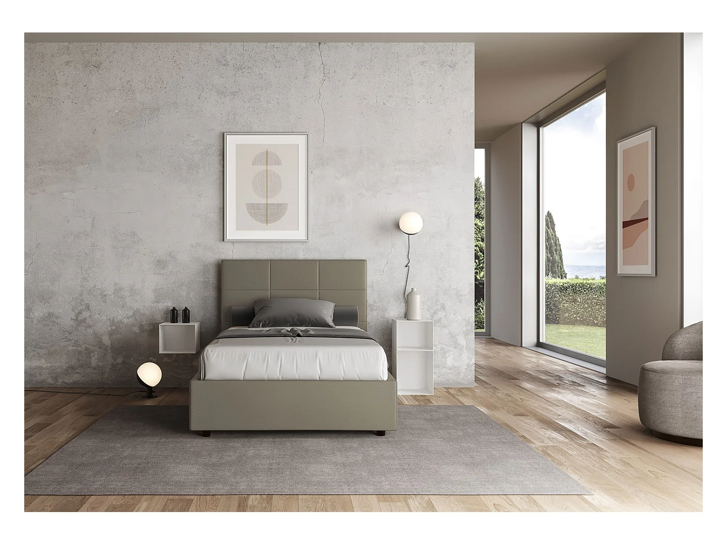 Mira gestoffeerd kunstleer bed-Kleur Bruin-Slapen 140x200cm-Keuze Met kofferbak