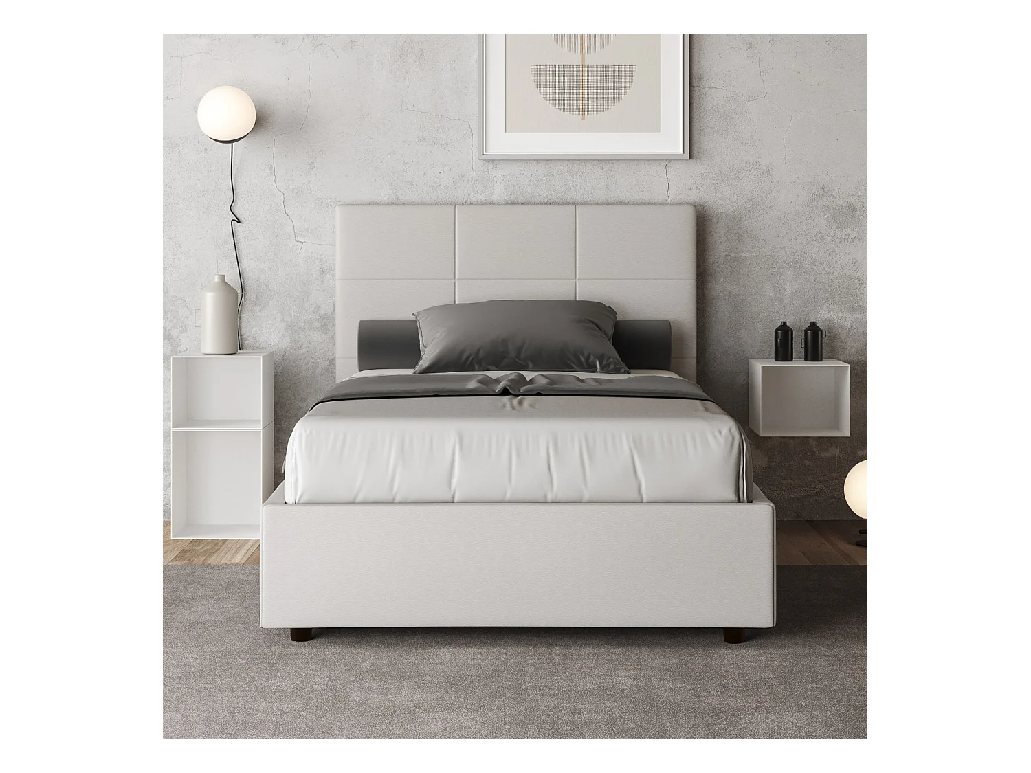 Mira gestoffeerd kunstleer bed-Kleur Wit-Slapen 140x200cm-Keuze Met kofferbak