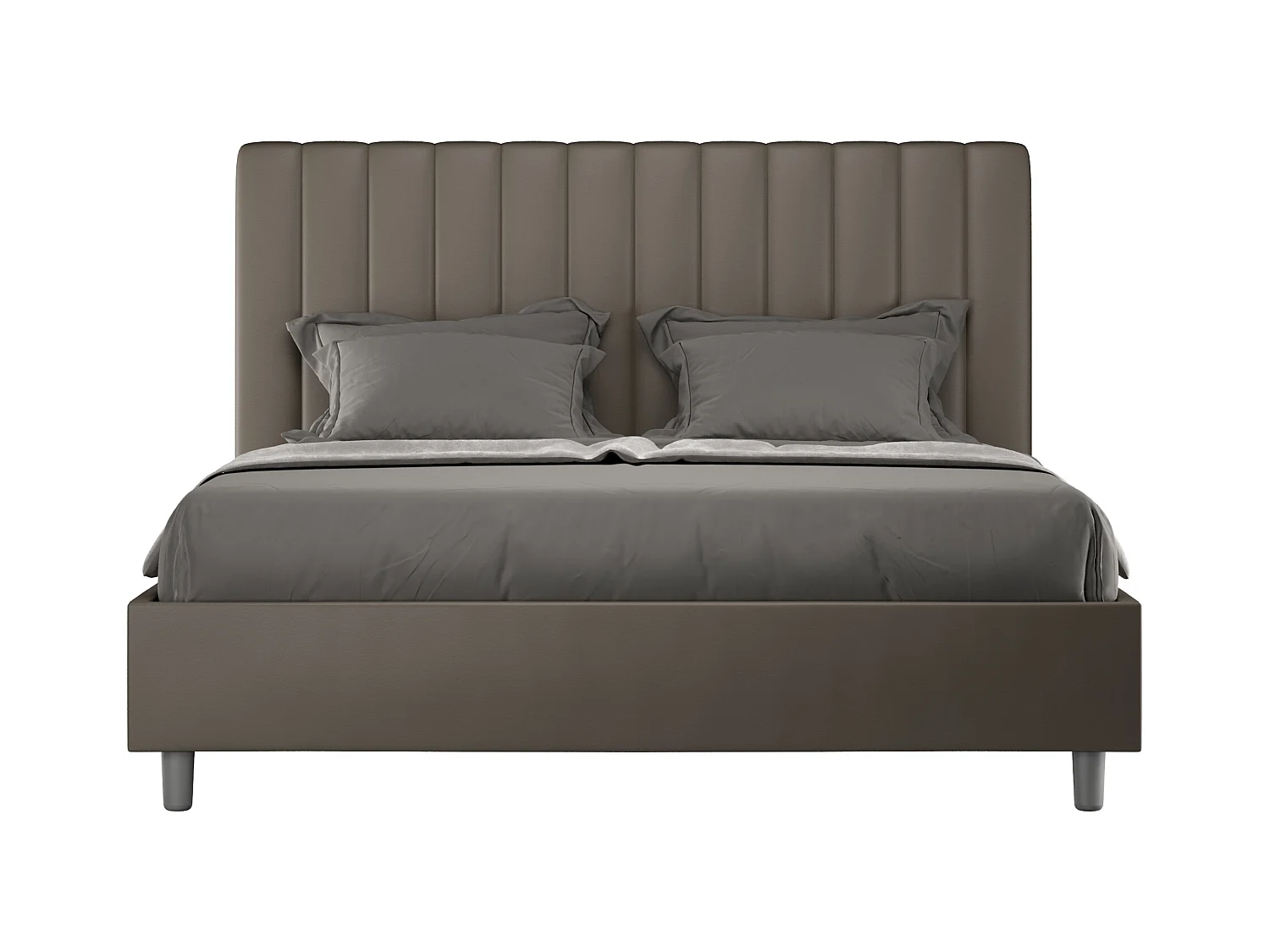 Cama tapizada diseño italiano 120x190 cm blanco imitación piel Nighty Con somier y sin box-Color Marrón-Ropa de cama 160x200 cm-Opción Con base y caja