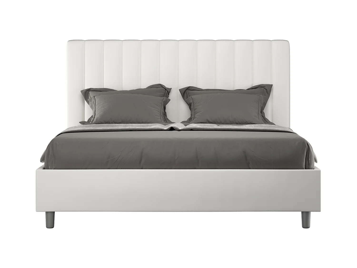 Gewatteerd tweepersoonsbed met verticale lijnen in kunstleer Nora-Kleur Wit-Slapen 160x200cm-Keuze Met kofferbak