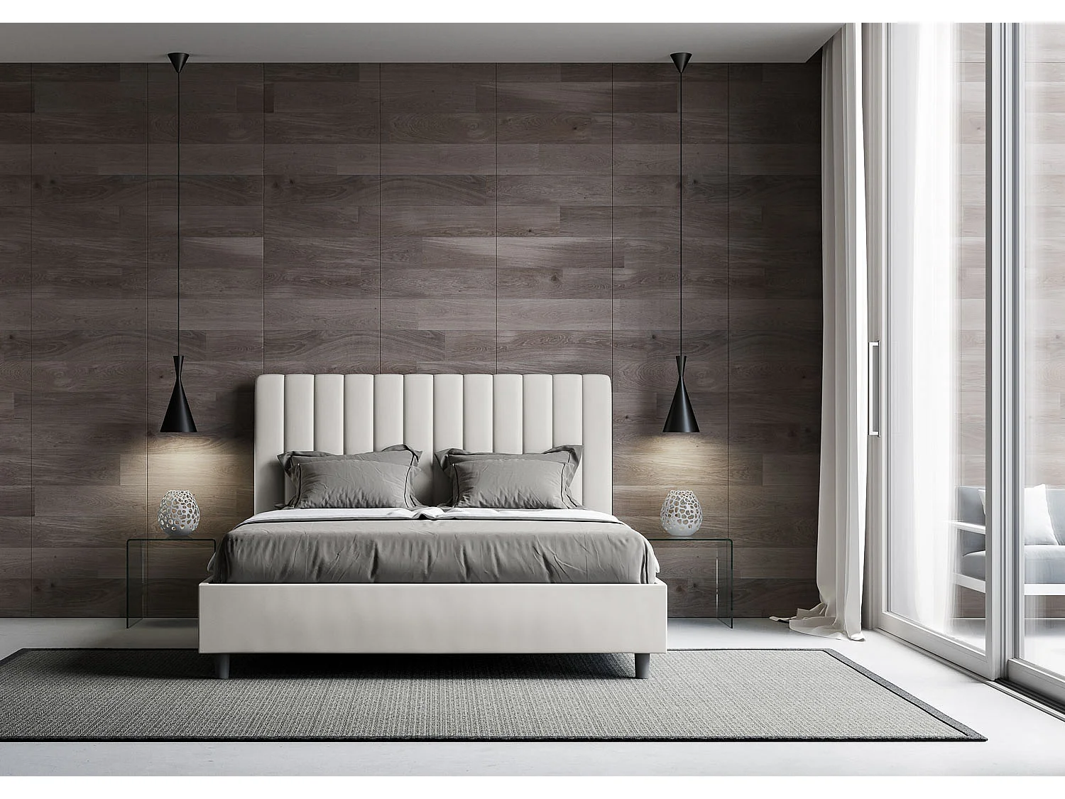 Gestoffeerd bed 160x200 met opbergruimte kunstleer wit Agueda