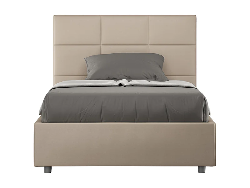 Lit double coffre rembourré 140x200 similicuir taupe Mika