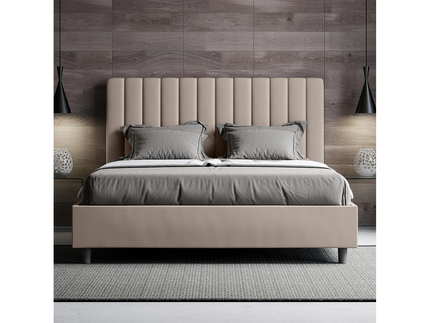 Lit coffre rembourré 160x190 similicuir taupe Agueda