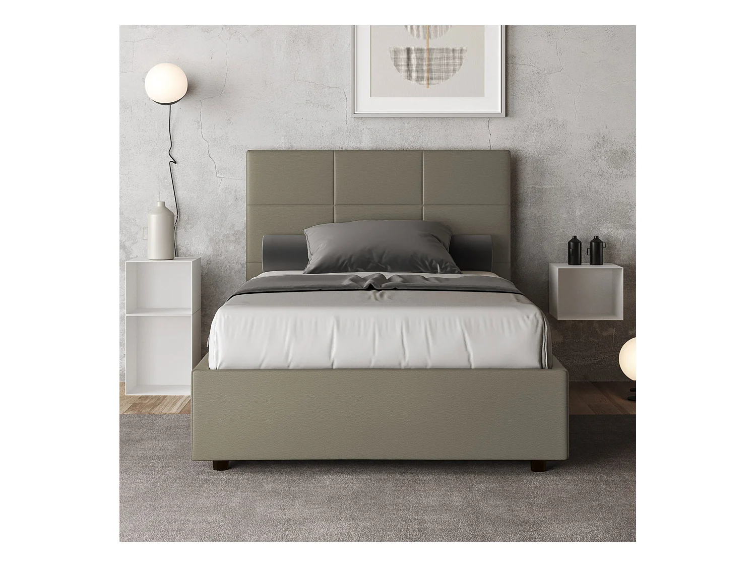 Mika cappuccino kunstleer gestoffeerd opbergbed 140x210