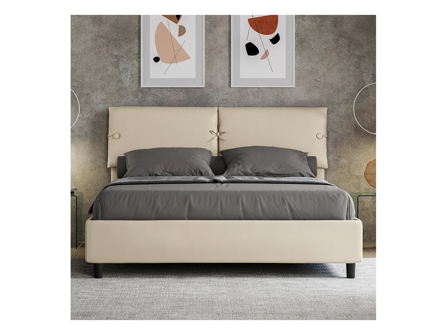 Letto contenitore imbottito 160x200 similpelle tortora Sleeper