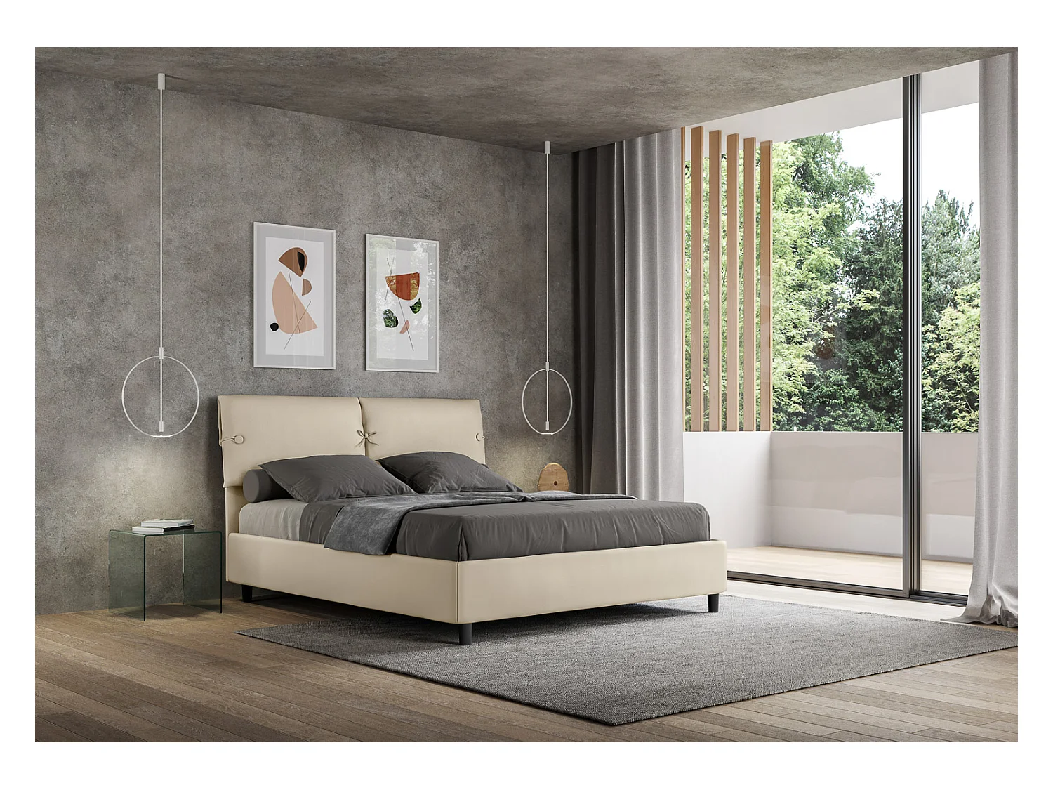 Letto contenitore imbottito 160x200 similpelle tortora Sleeper