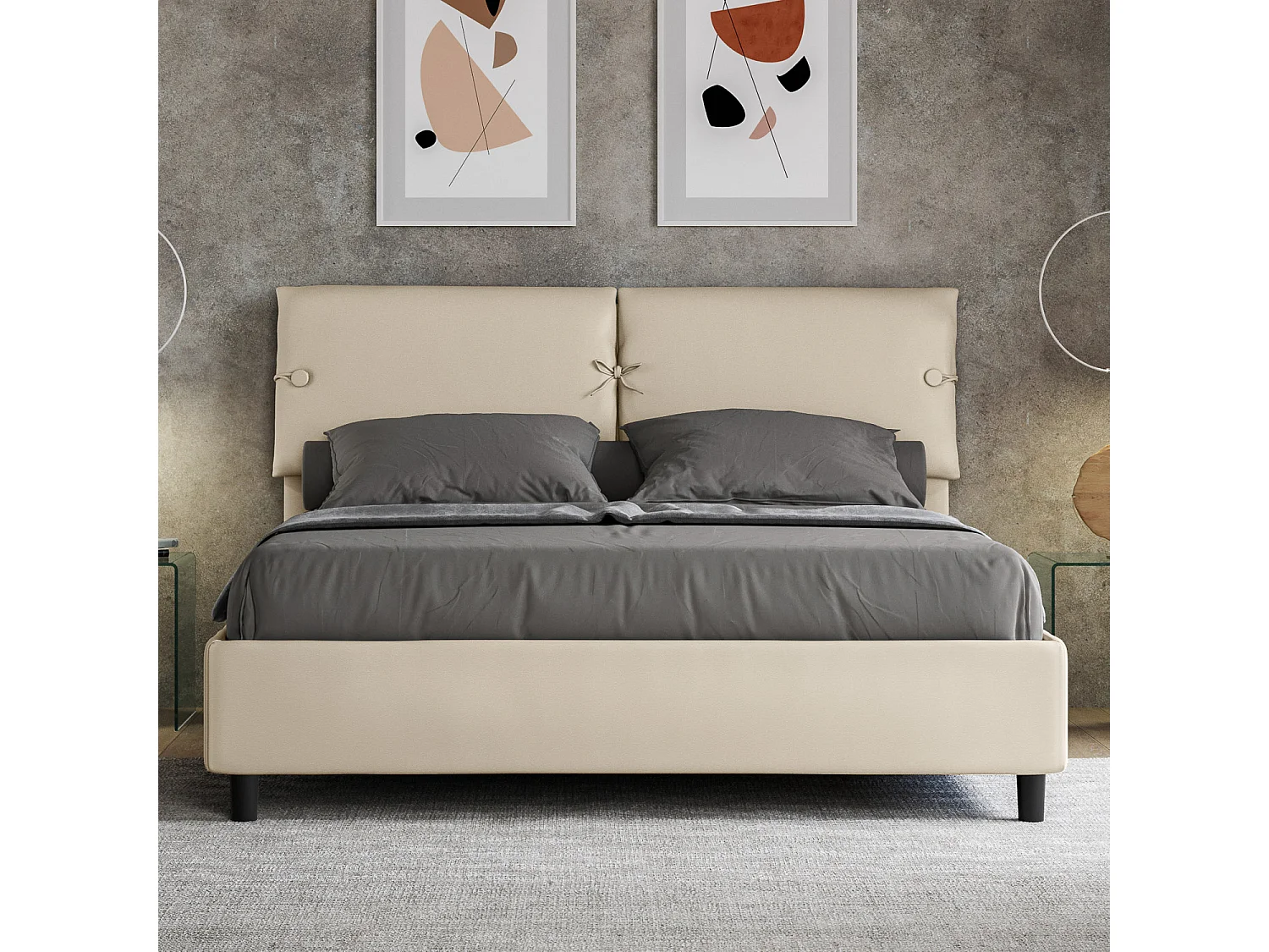 Lit coffre rembourré 160x200 similicuir taupe Sleeper