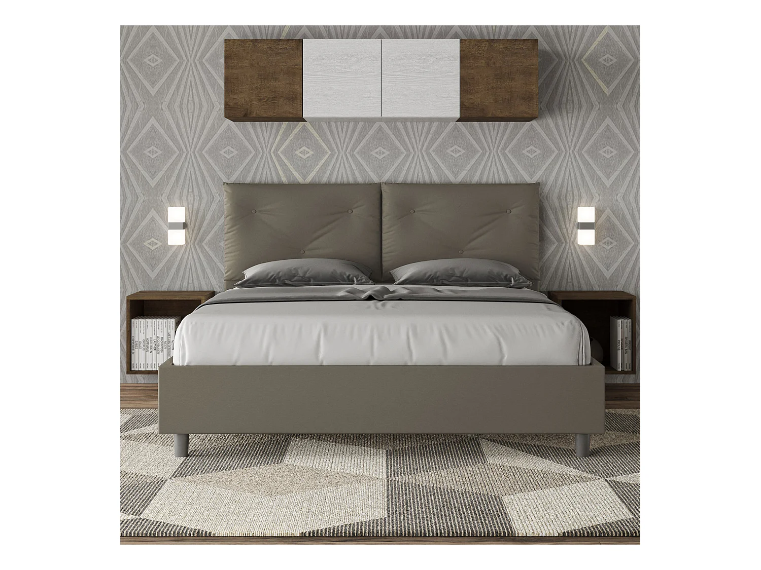 Letto contenitore imbottito 160x190 similpelle cappuccino Appia