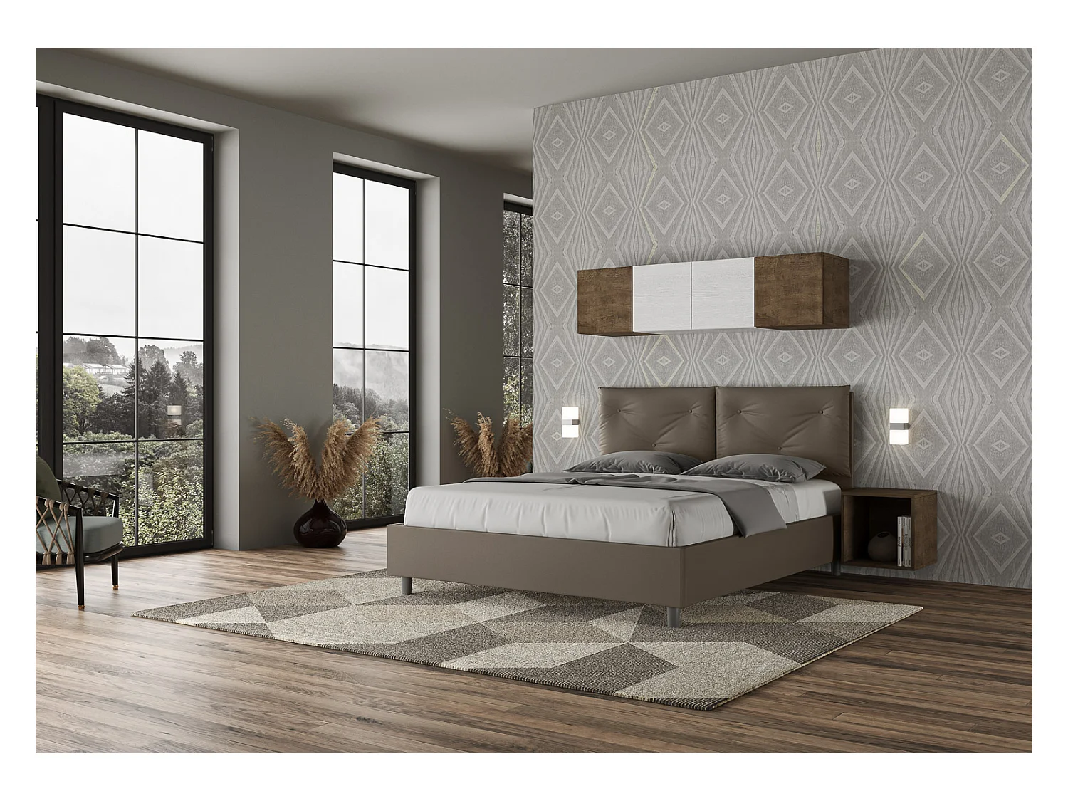 Letto contenitore imbottito 160x190 similpelle cappuccino Appia