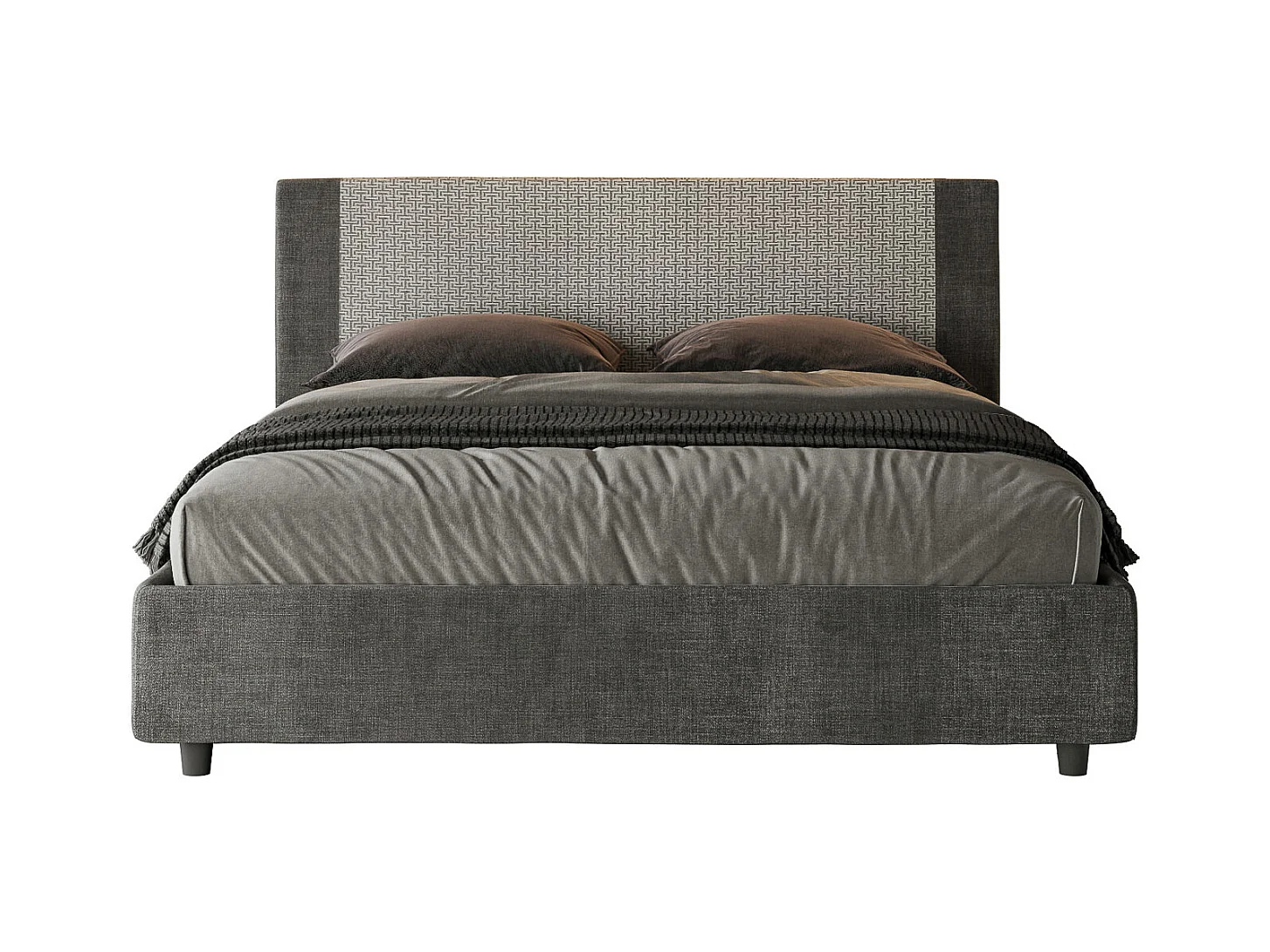 Lit coffre rembourrée 160x200 tissu Labirinto 02 gris Rosal