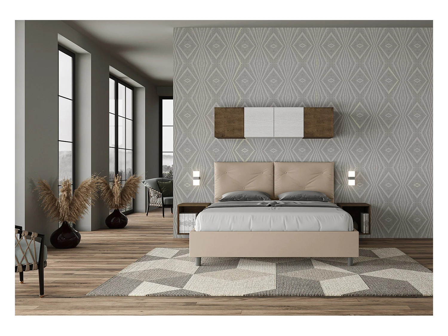 Gestoffeerd opbergbed 160x200 Appia duifgrijs kunstleer