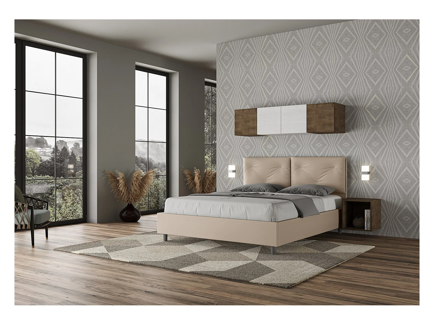 Gestoffeerd opbergbed 160x200 Appia duifgrijs kunstleer