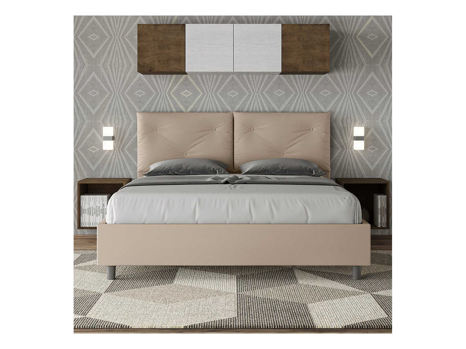 Cama contenedor tapizada 160x200 Appia símil piel gris tórtola