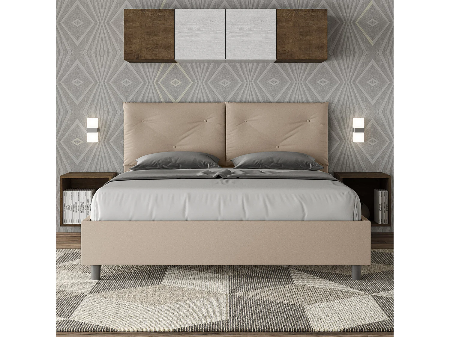 Lit coffre rembourré 160x200 similicuir taupe Appia