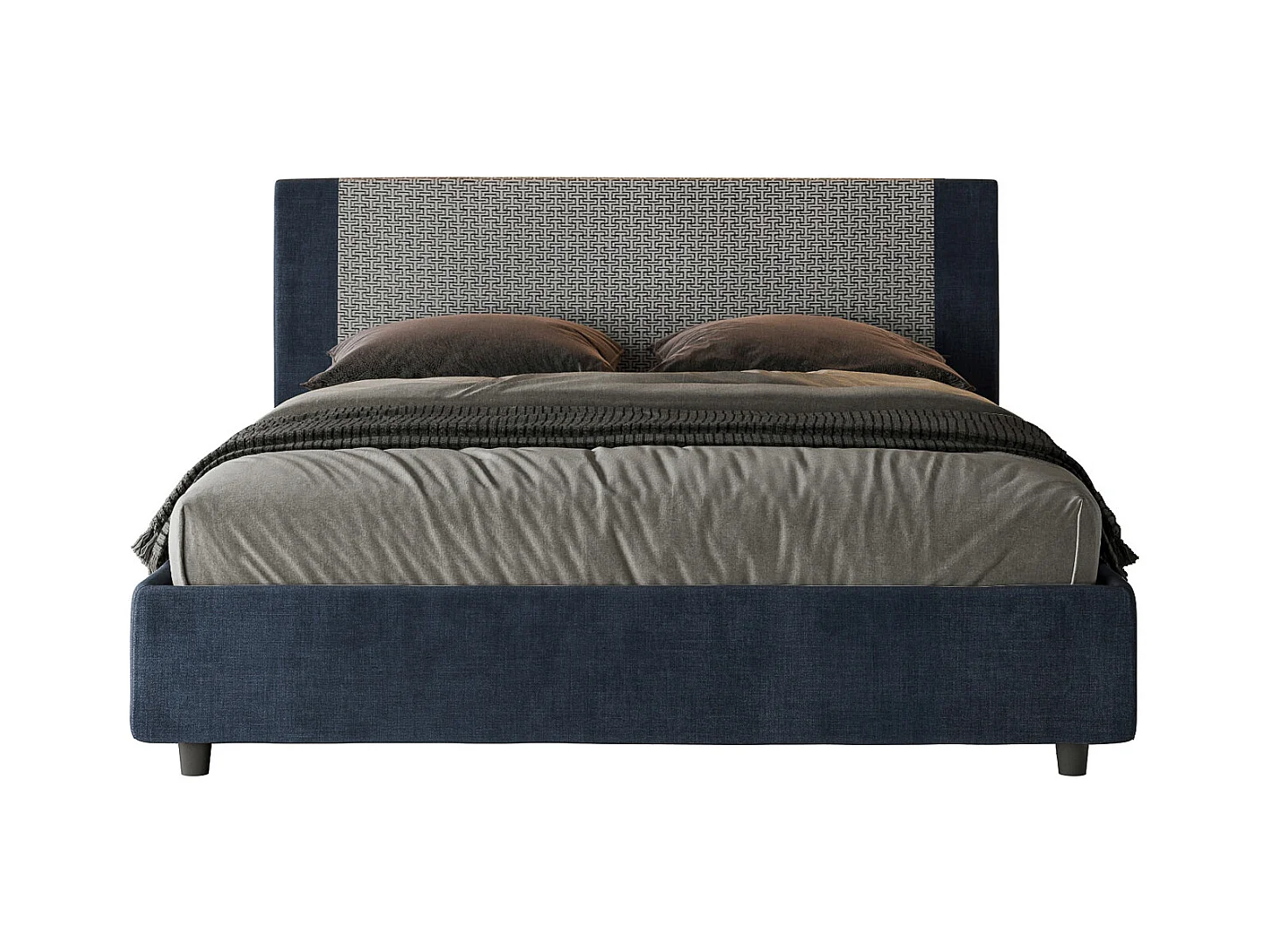 Lit coffre rembourrée 160x200 tissu Labirinto 09 bleu Rosal