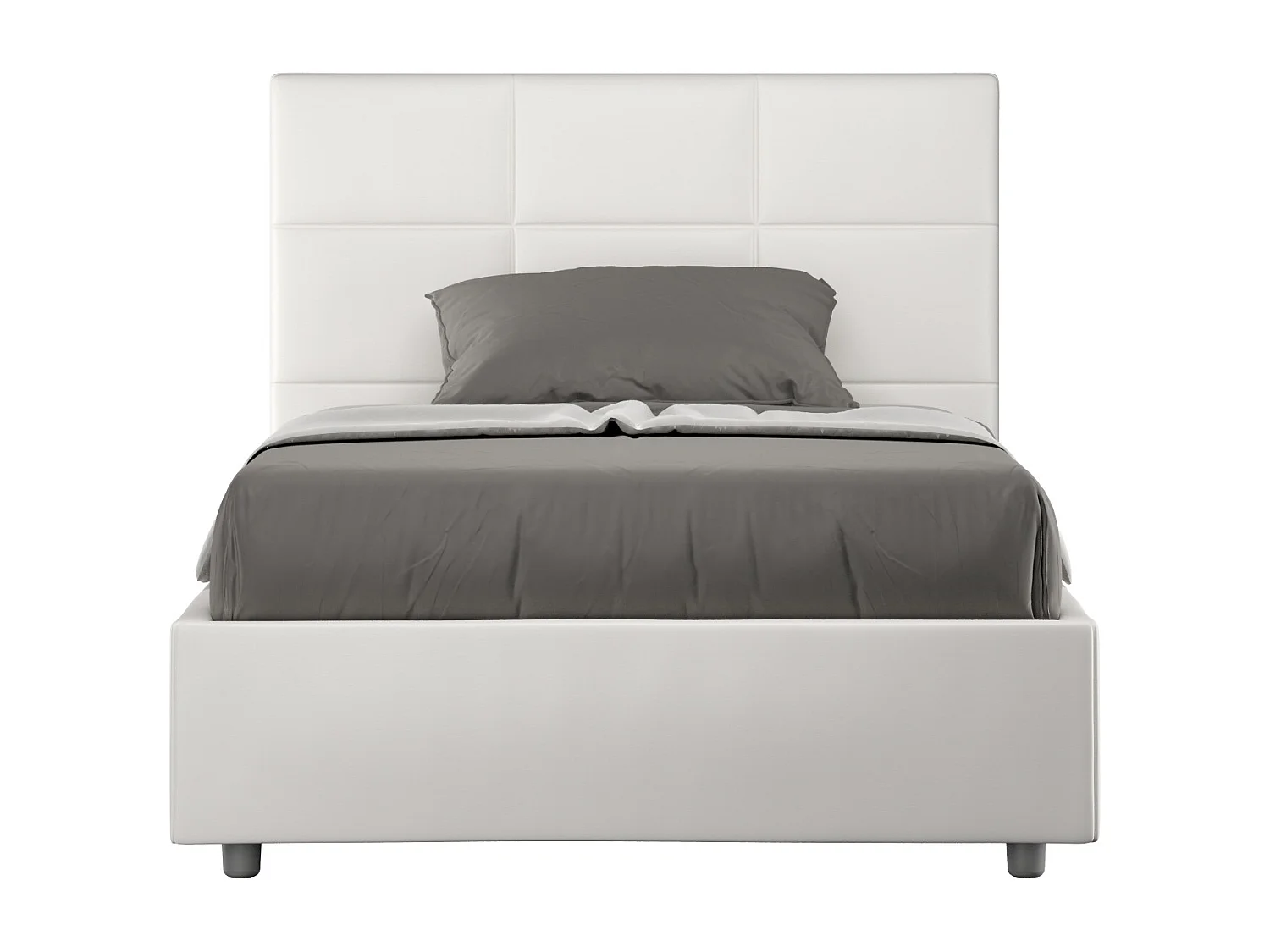 Lit double coffre rembourré 140x190 similicuir blanc Mika