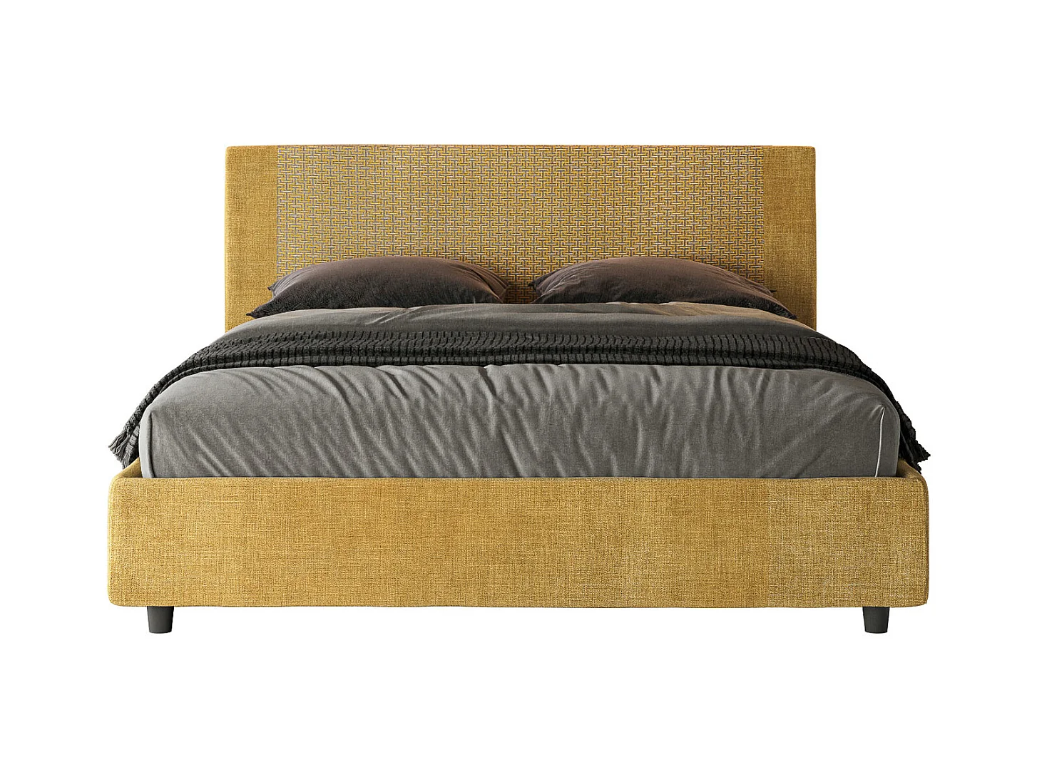 Lit coffre rembourrée 160x200 tissu Labirinto 06 jaune Rosal